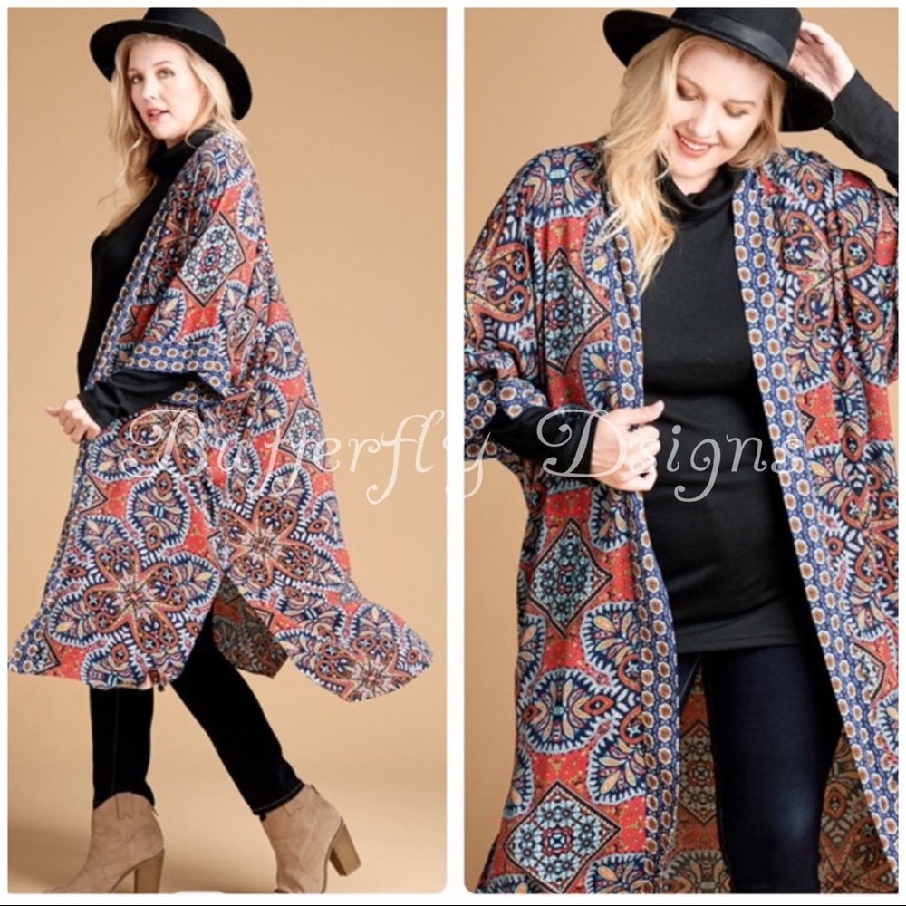 Oddi Plus Quilt Patchwork Print Semi Sheer Kimono - Picture 6 of 8